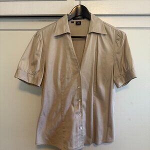Sandra Ingrish Beige Puff-Sleeve Blouse – Size S – Cotton Blend – Soft Tailored